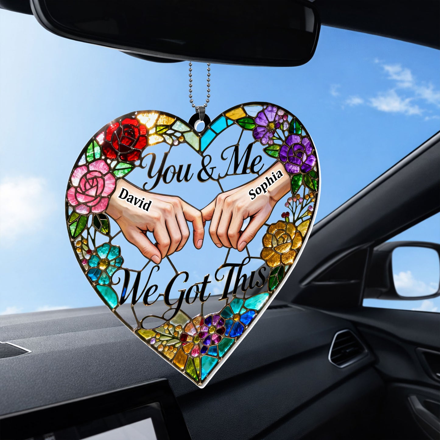 You & Me We Got This Heart Stained Glass Floral Ornament