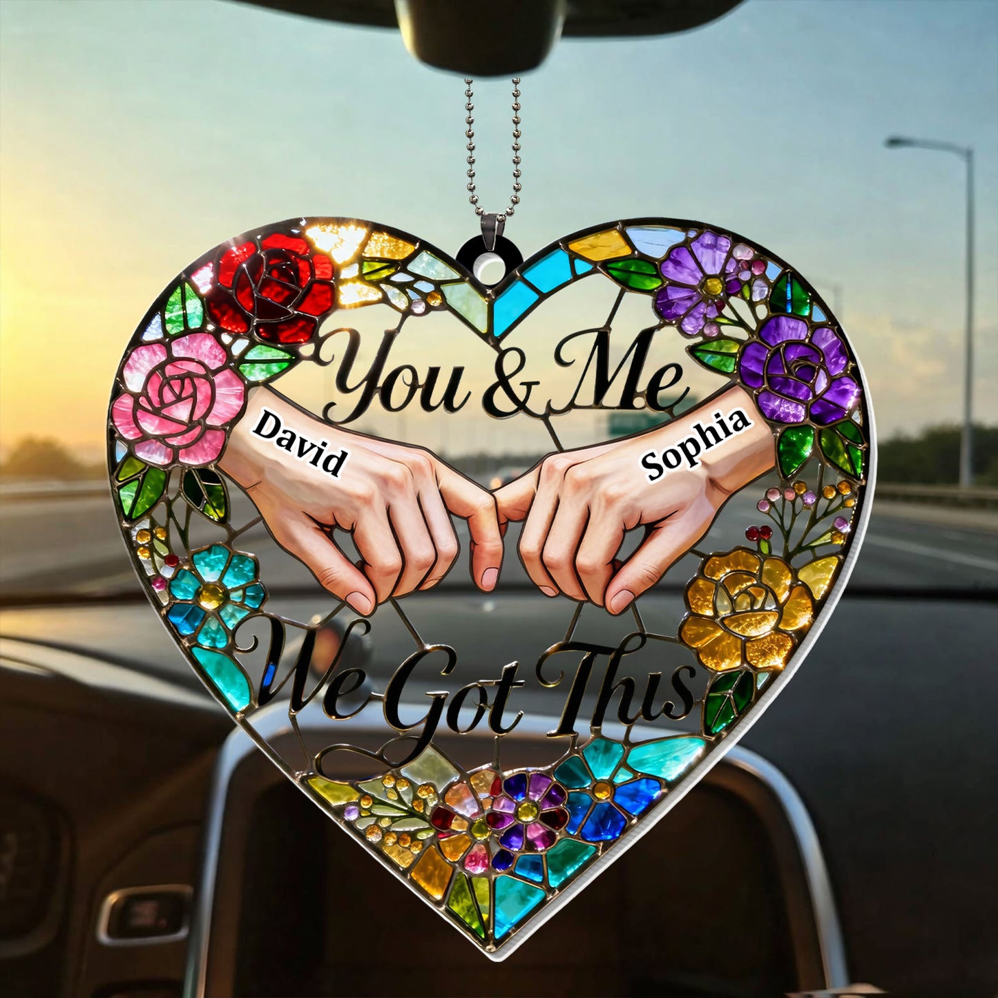 You & Me We Got This Heart Stained Glass Floral Ornament