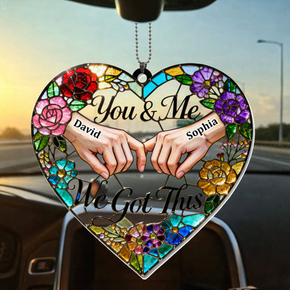You & Me We Got This Heart Stained Glass Floral Ornament