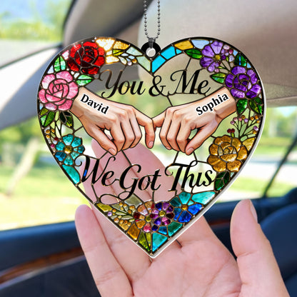 You & Me We Got This Heart Stained Glass Floral Ornament