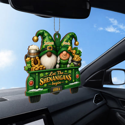 Let The Shenanigans Begin Gnomes In Green Truck With Shamrocks