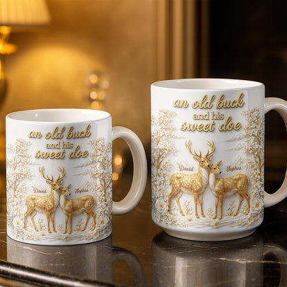 An Old Buck And His Sweet Doe With Deer And Flowers