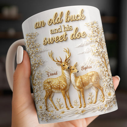 An Old Buck And His Sweet Doe With Deer And Flowers