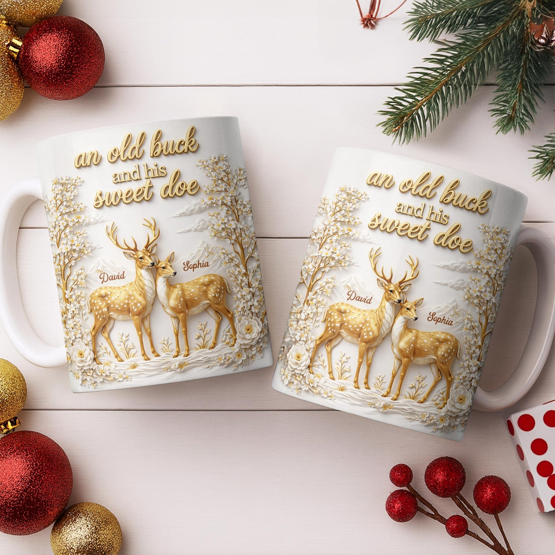 An Old Buck And His Sweet Doe With Deer And Flowers