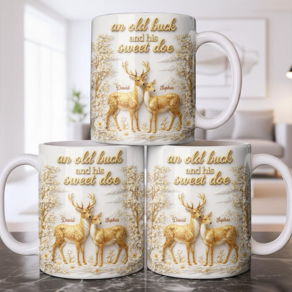 An Old Buck And His Sweet Doe With Deer And Flowers