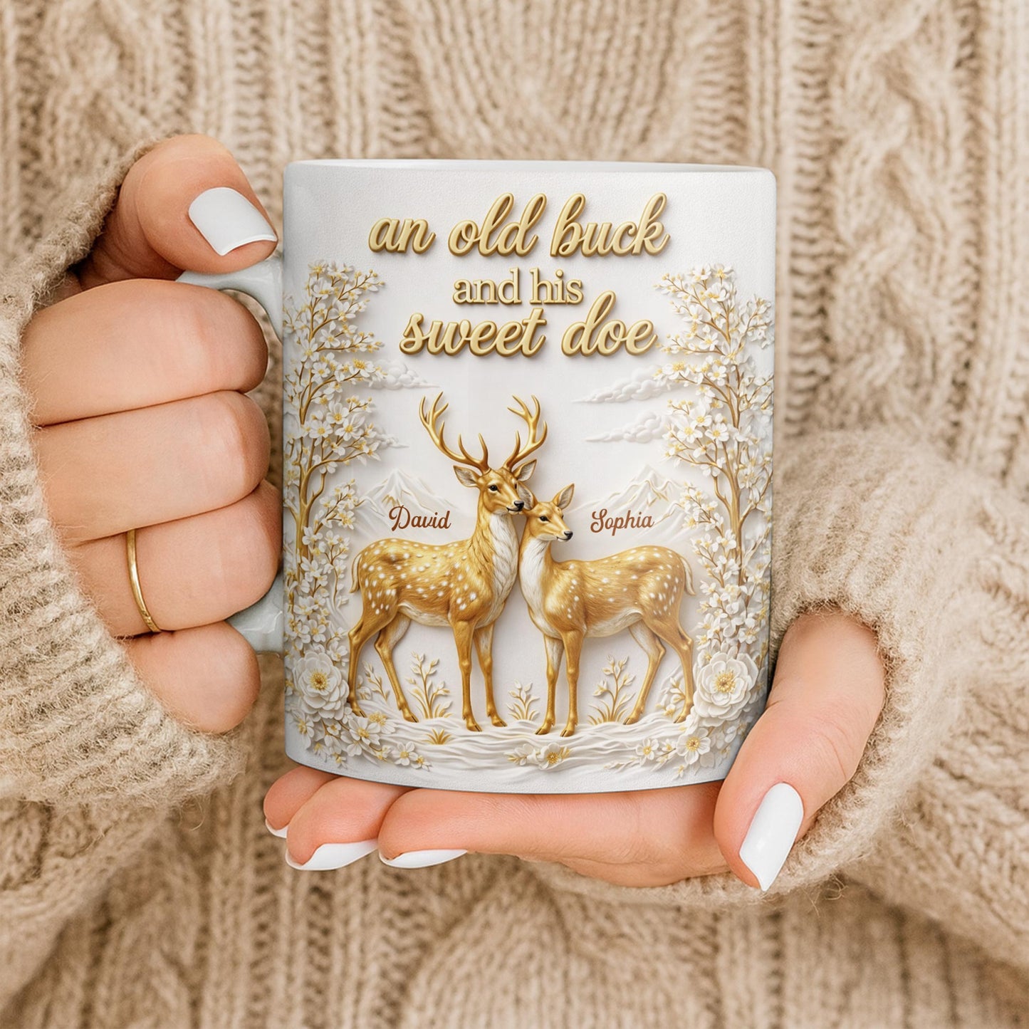 An Old Buck And His Sweet Doe With Deer And Flowers