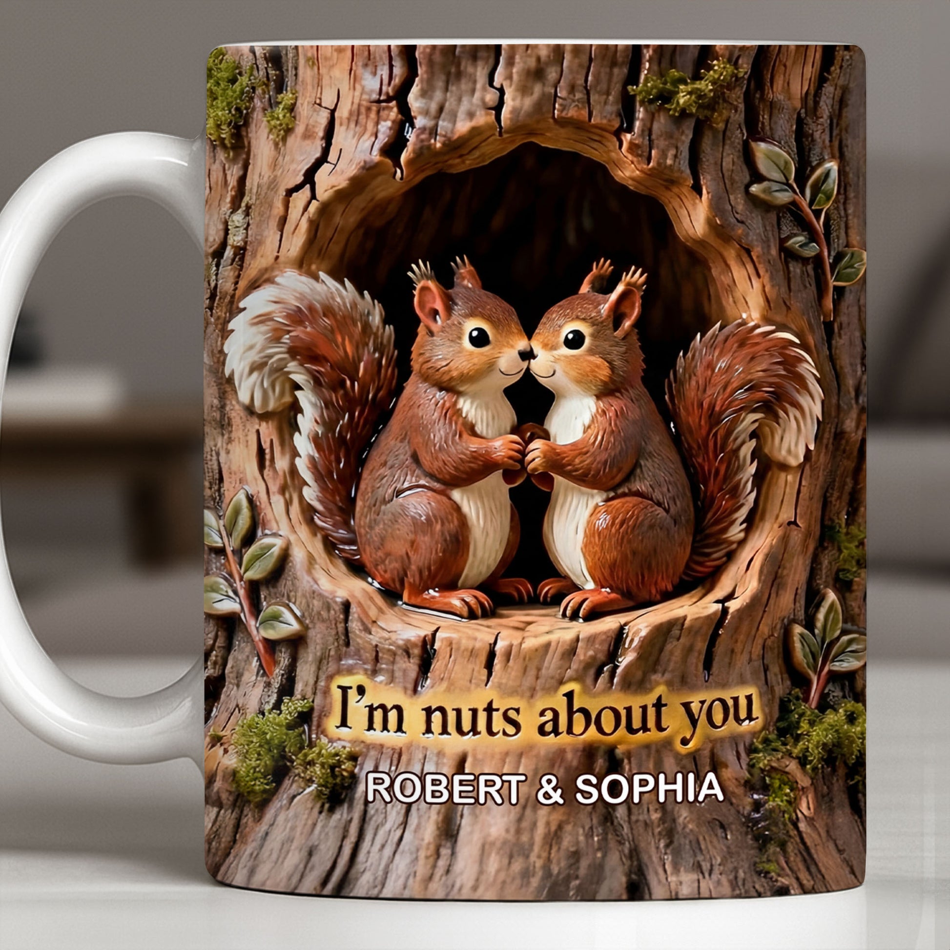 I'm Nuts About You Couple Squirrels Tree Trunk Design