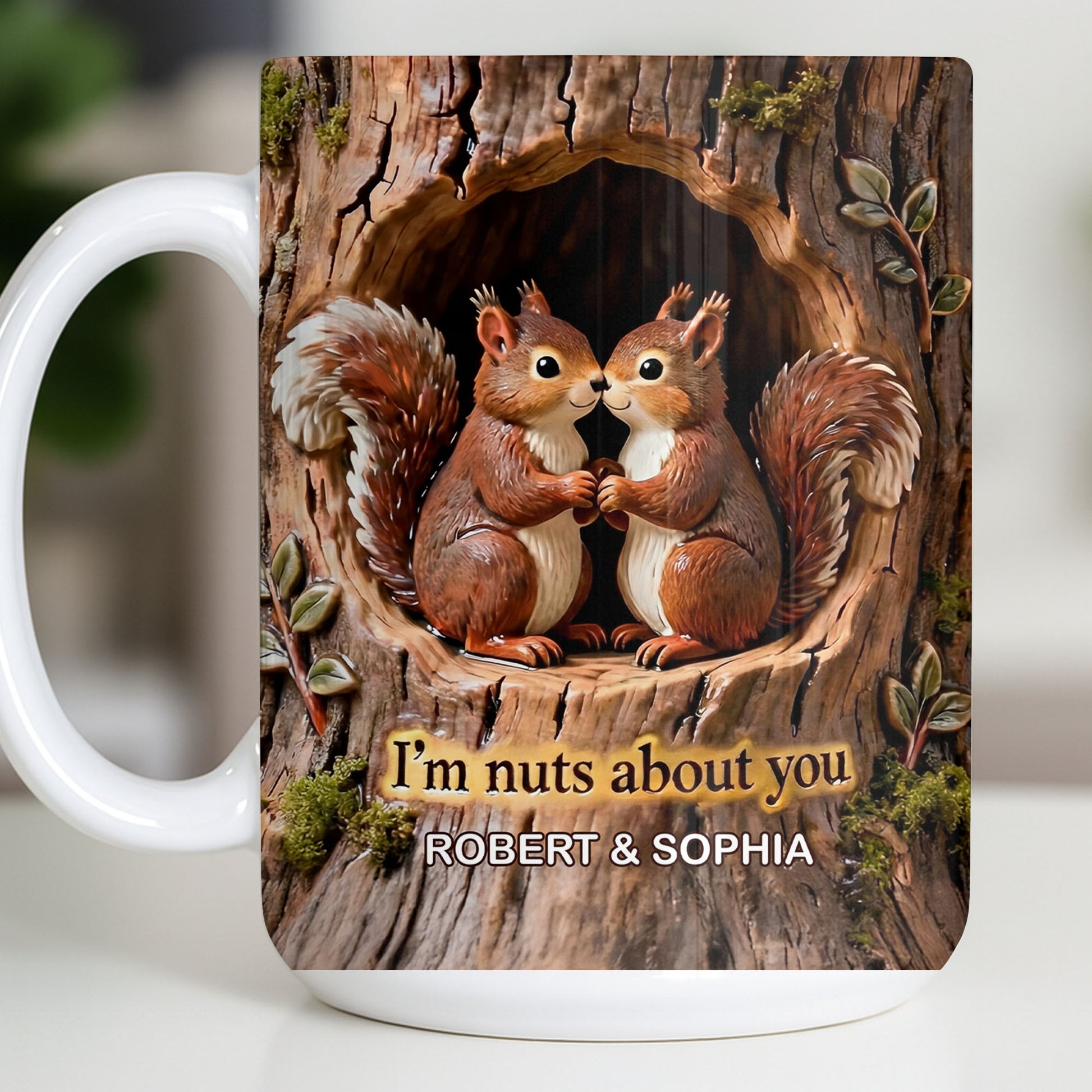 I'm Nuts About You Couple Squirrels Tree Trunk Design