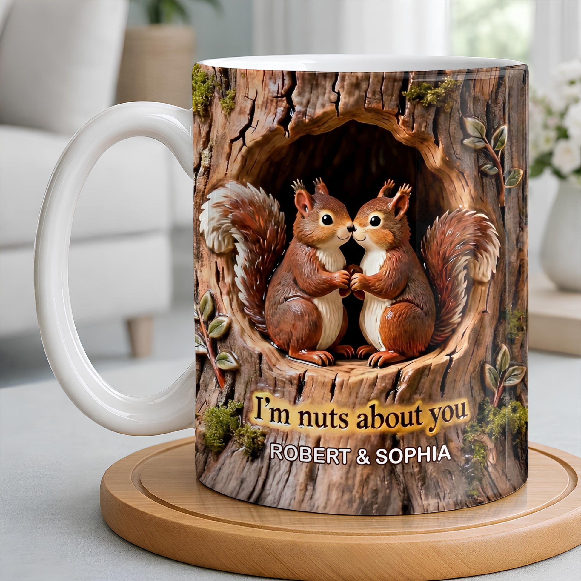 I'm Nuts About You Couple Squirrels Tree Trunk Design