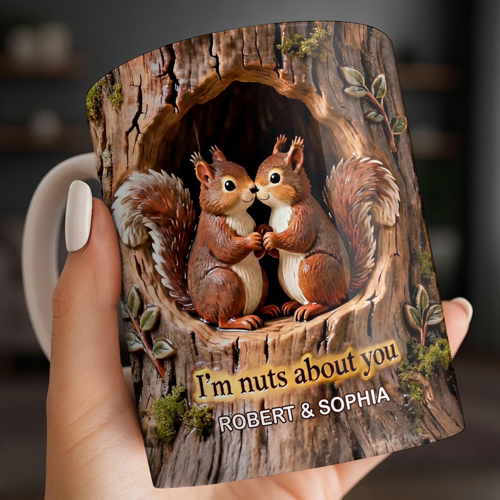 I'm Nuts About You Couple Squirrels Tree Trunk Design