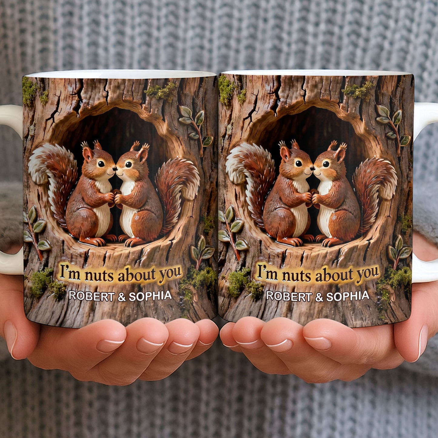 I'm Nuts About You Couple Squirrels Tree Trunk Design