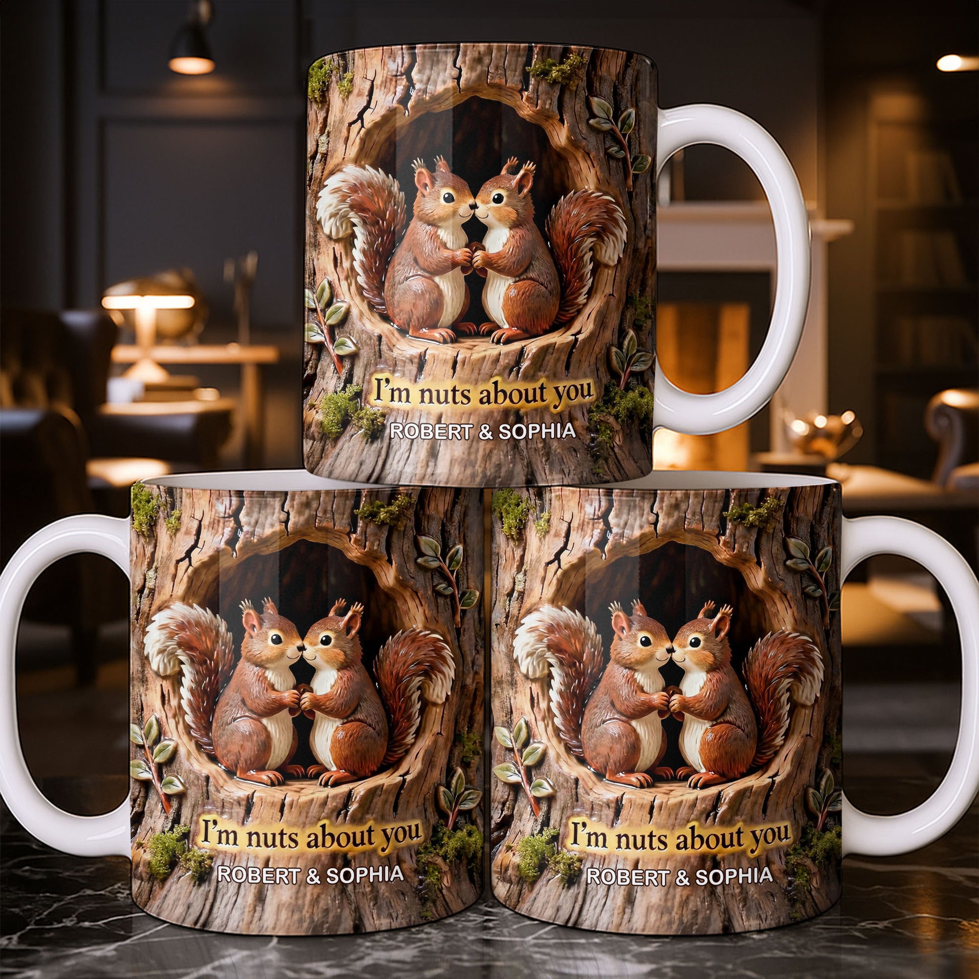 I'm Nuts About You Couple Squirrels Tree Trunk Design