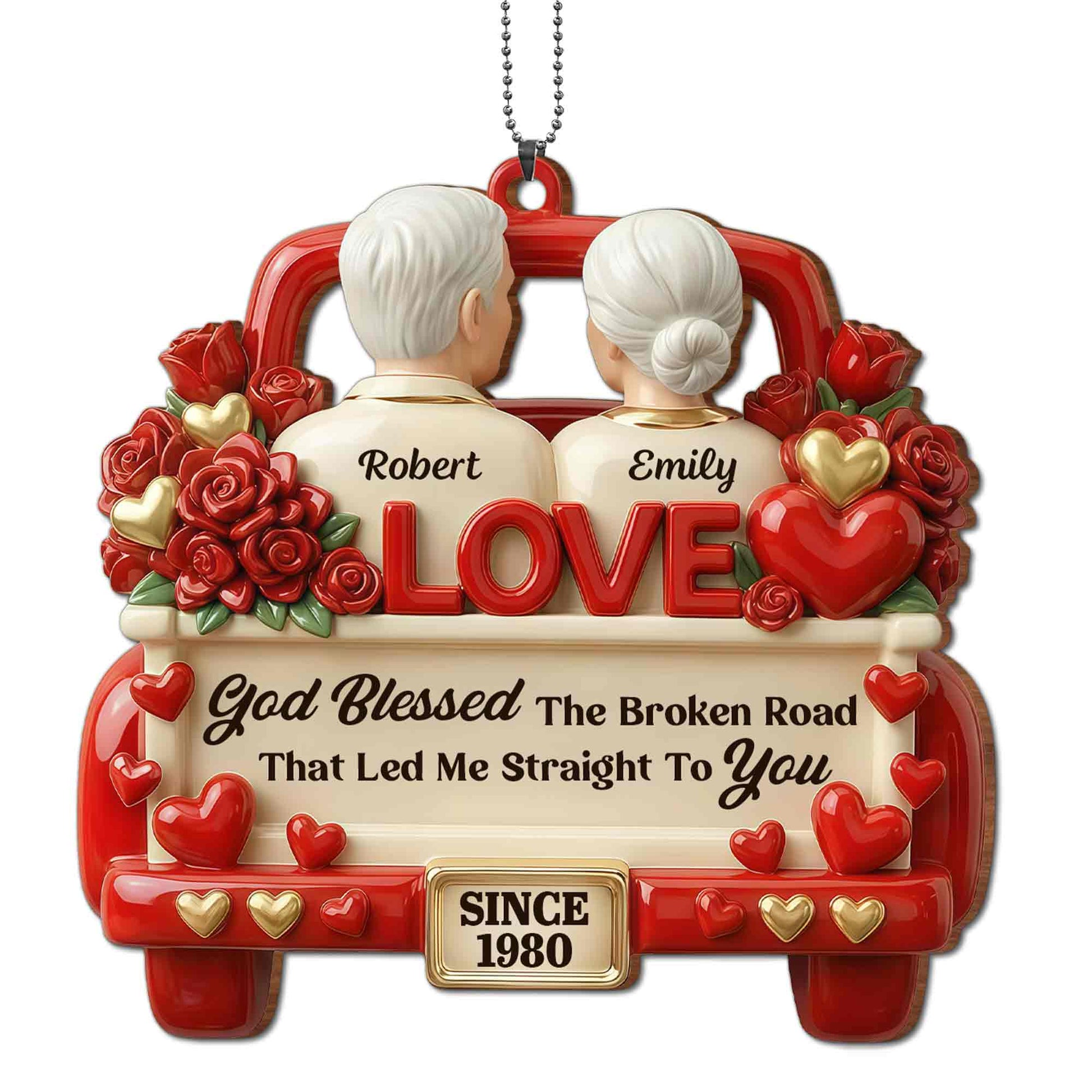 God Blessed The Broken Road Old Couple In Red Truck With Roses Hearts