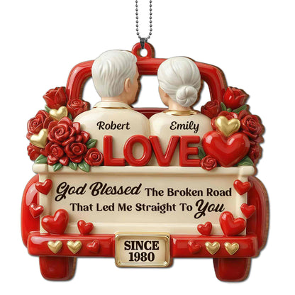 God Blessed The Broken Road Old Couple In Red Truck With Roses Hearts