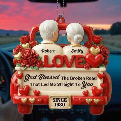God Blessed The Broken Road Old Couple In Red Truck With Roses Hearts