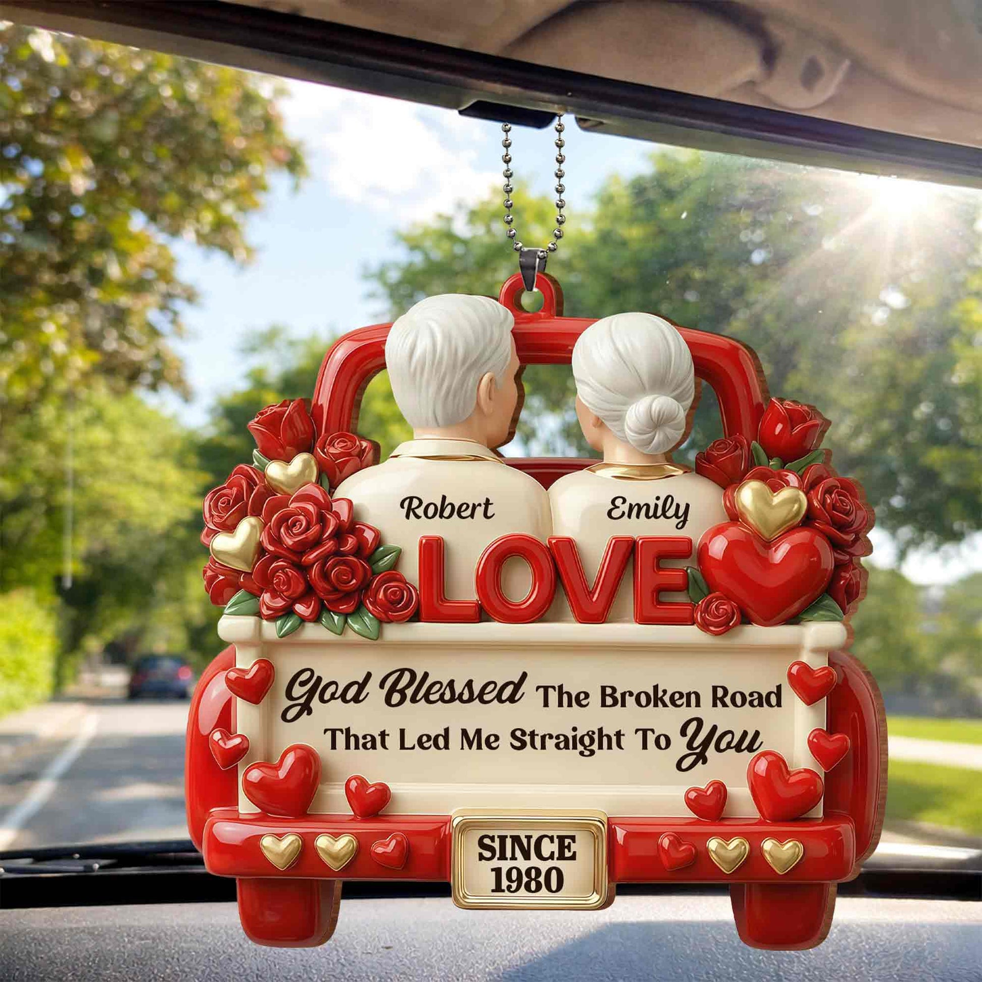 God Blessed The Broken Road Old Couple In Red Truck With Roses Hearts