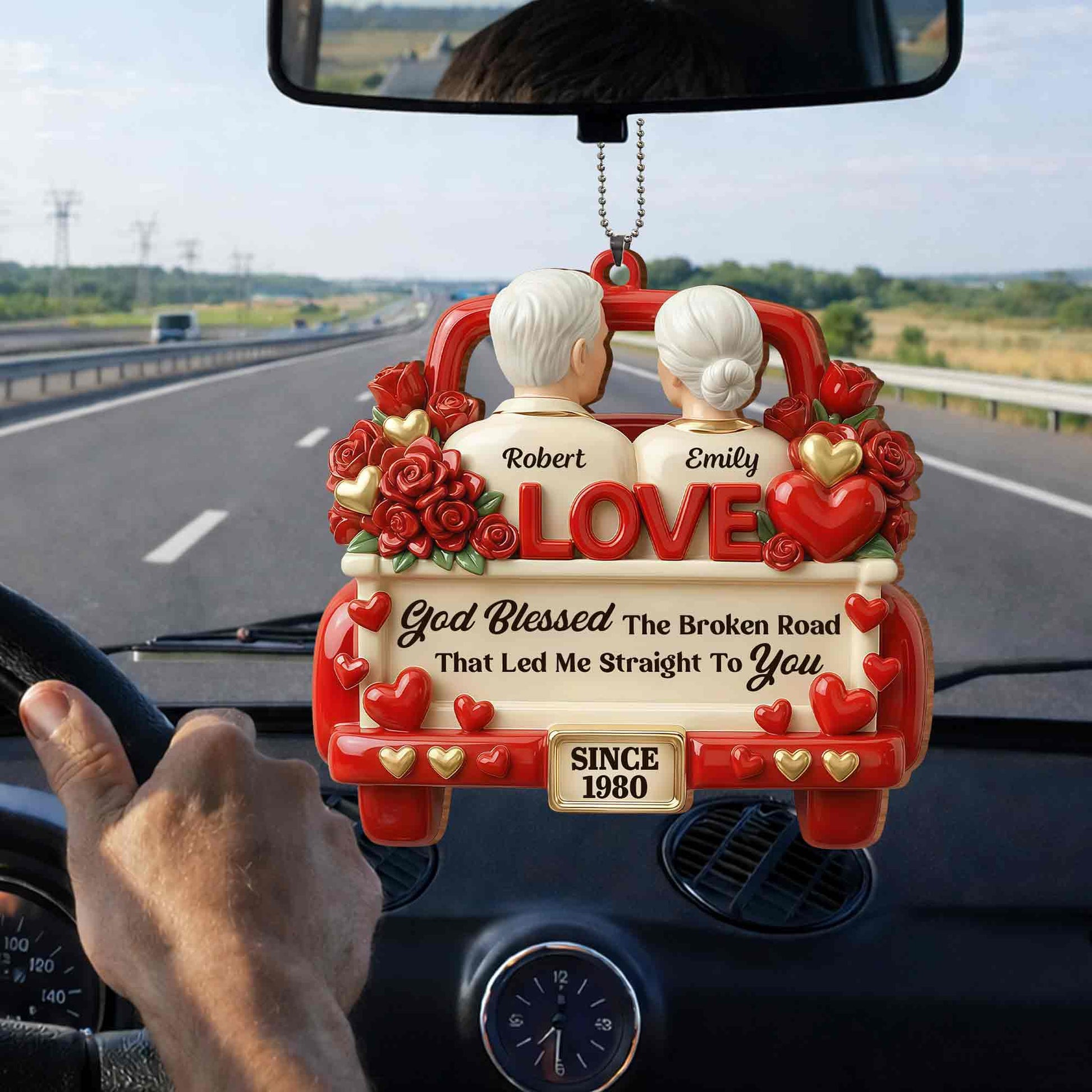 God Blessed The Broken Road Old Couple In Red Truck With Roses Hearts