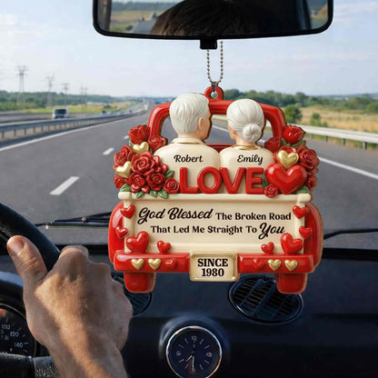 God Blessed The Broken Road Old Couple In Red Truck With Roses Hearts
