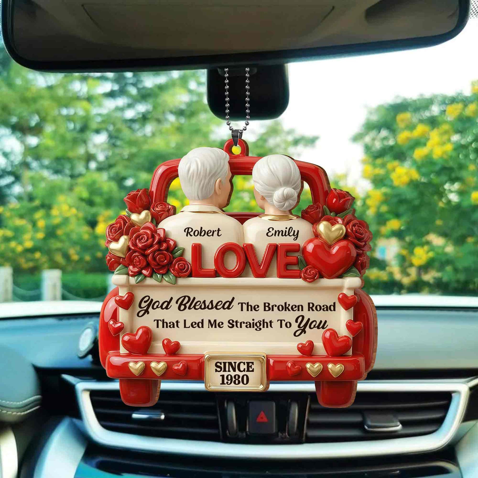 God Blessed The Broken Road Old Couple In Red Truck With Roses Hearts