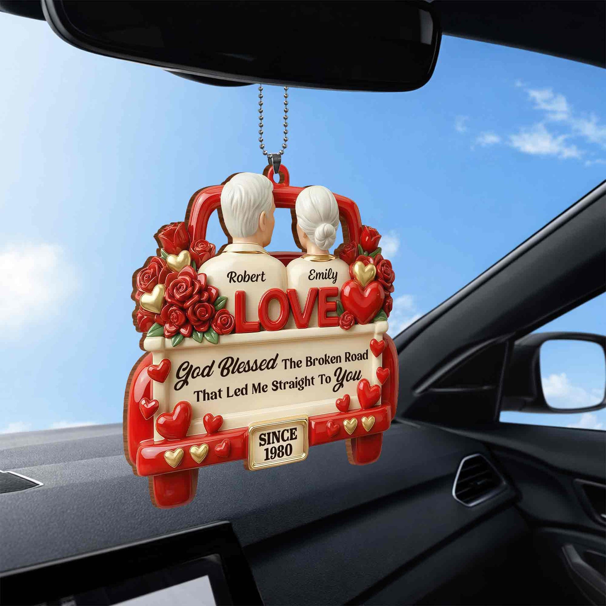 God Blessed The Broken Road Old Couple In Red Truck With Roses Hearts