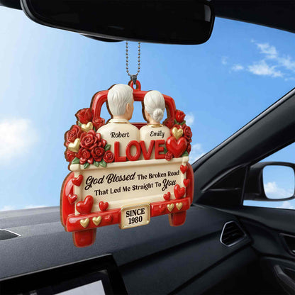 God Blessed The Broken Road Old Couple In Red Truck With Roses Hearts