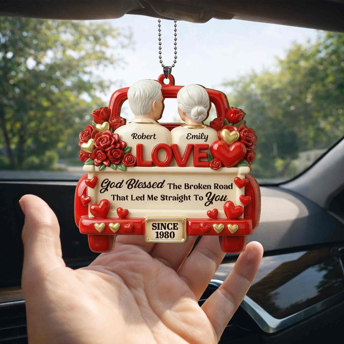 God Blessed The Broken Road Old Couple In Red Truck With Roses Hearts