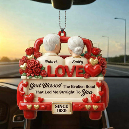 God Blessed The Broken Road Old Couple In Red Truck With Roses Hearts