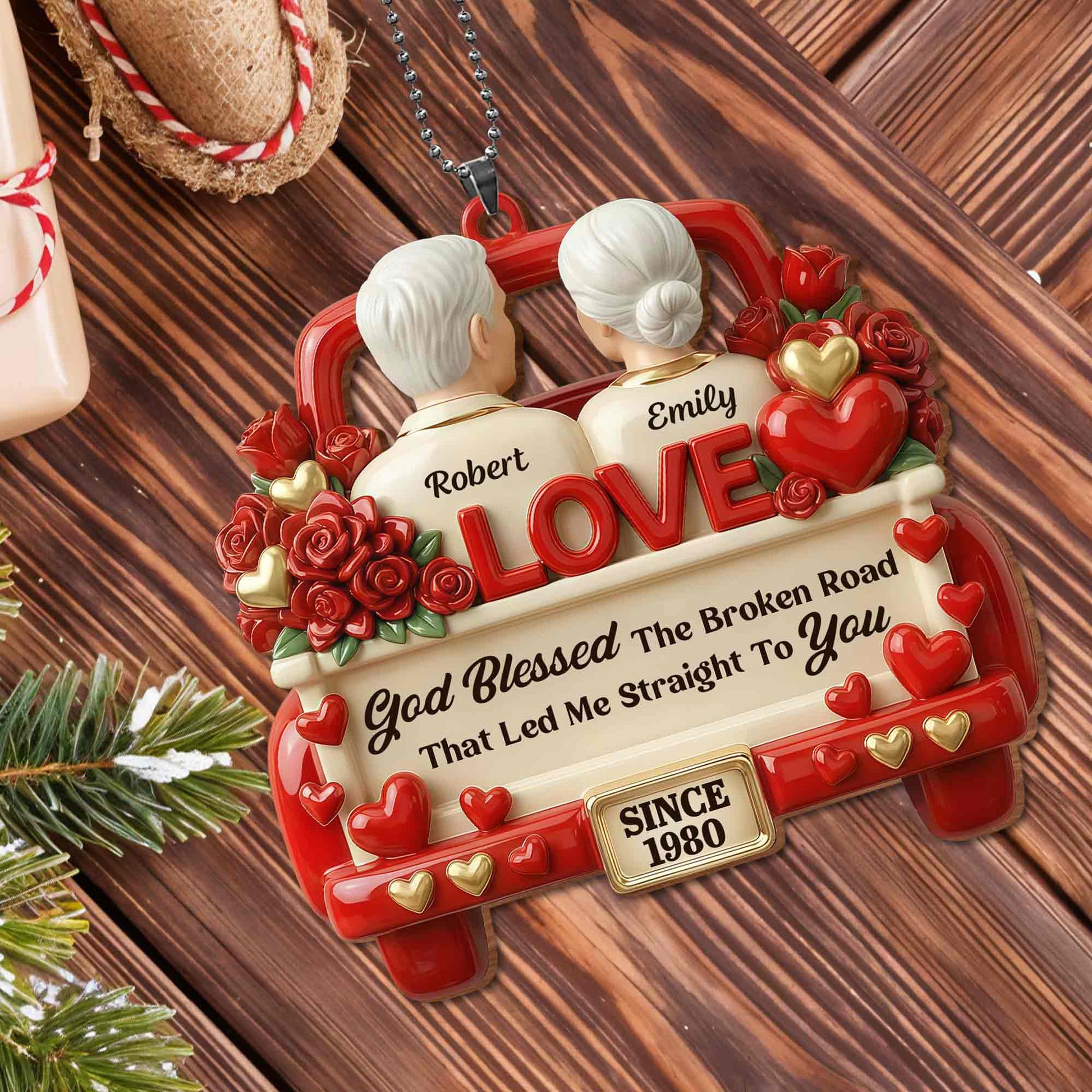 God Blessed The Broken Road Old Couple In Red Truck With Roses Hearts