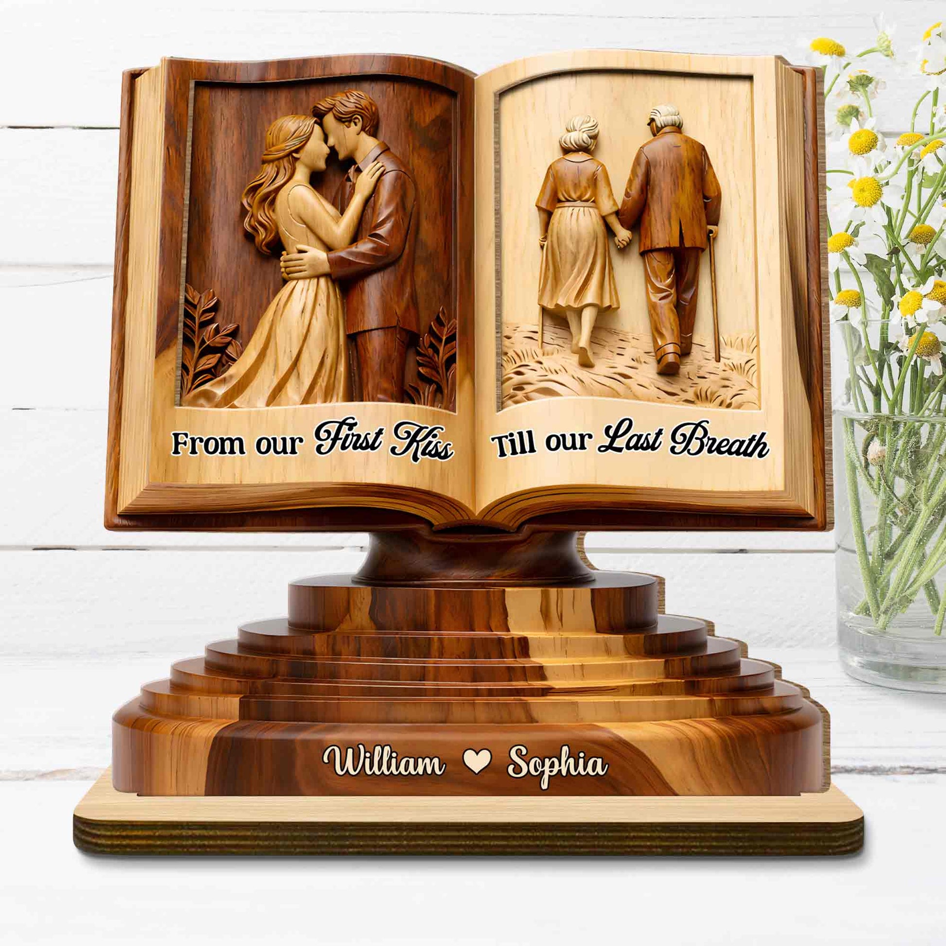 From Our First Kiss Till Our Last Breath Couple Book Wood Carving