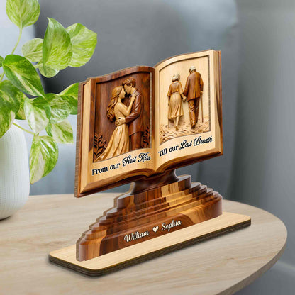 From Our First Kiss Till Our Last Breath Couple Book Wood Carving
