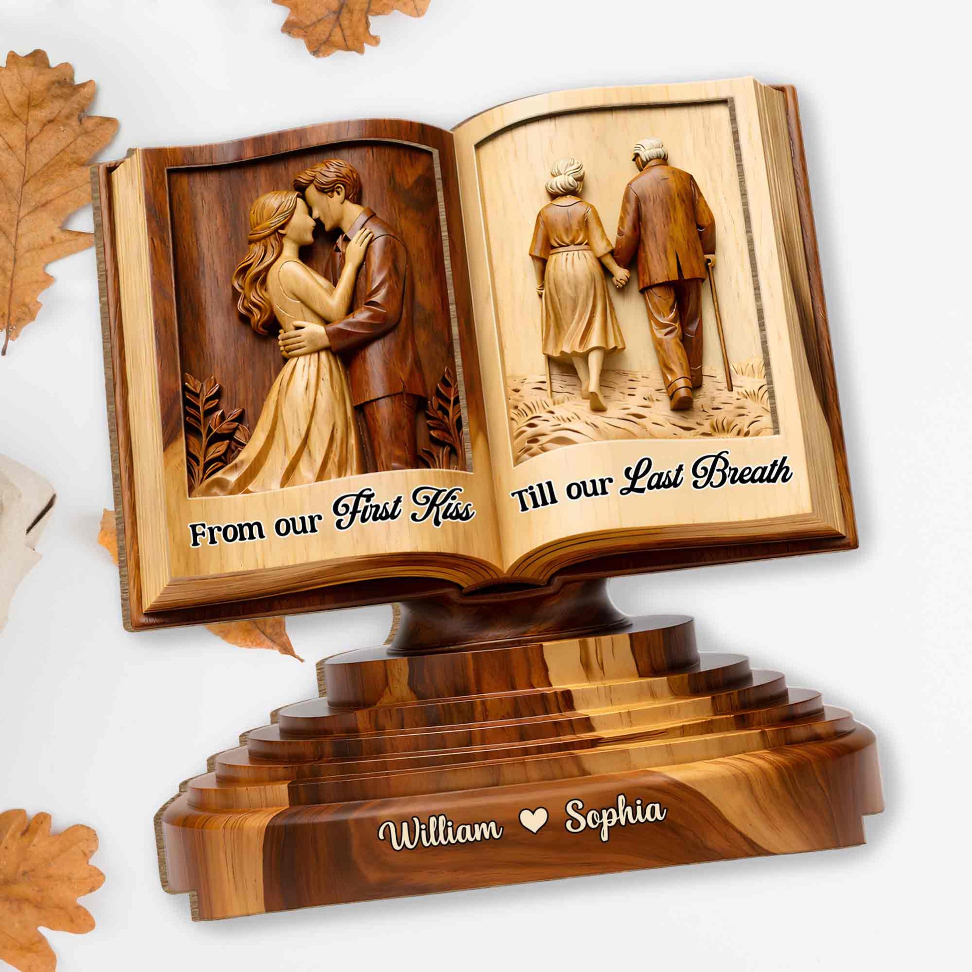 From Our First Kiss Till Our Last Breath Couple Book Wood Carving