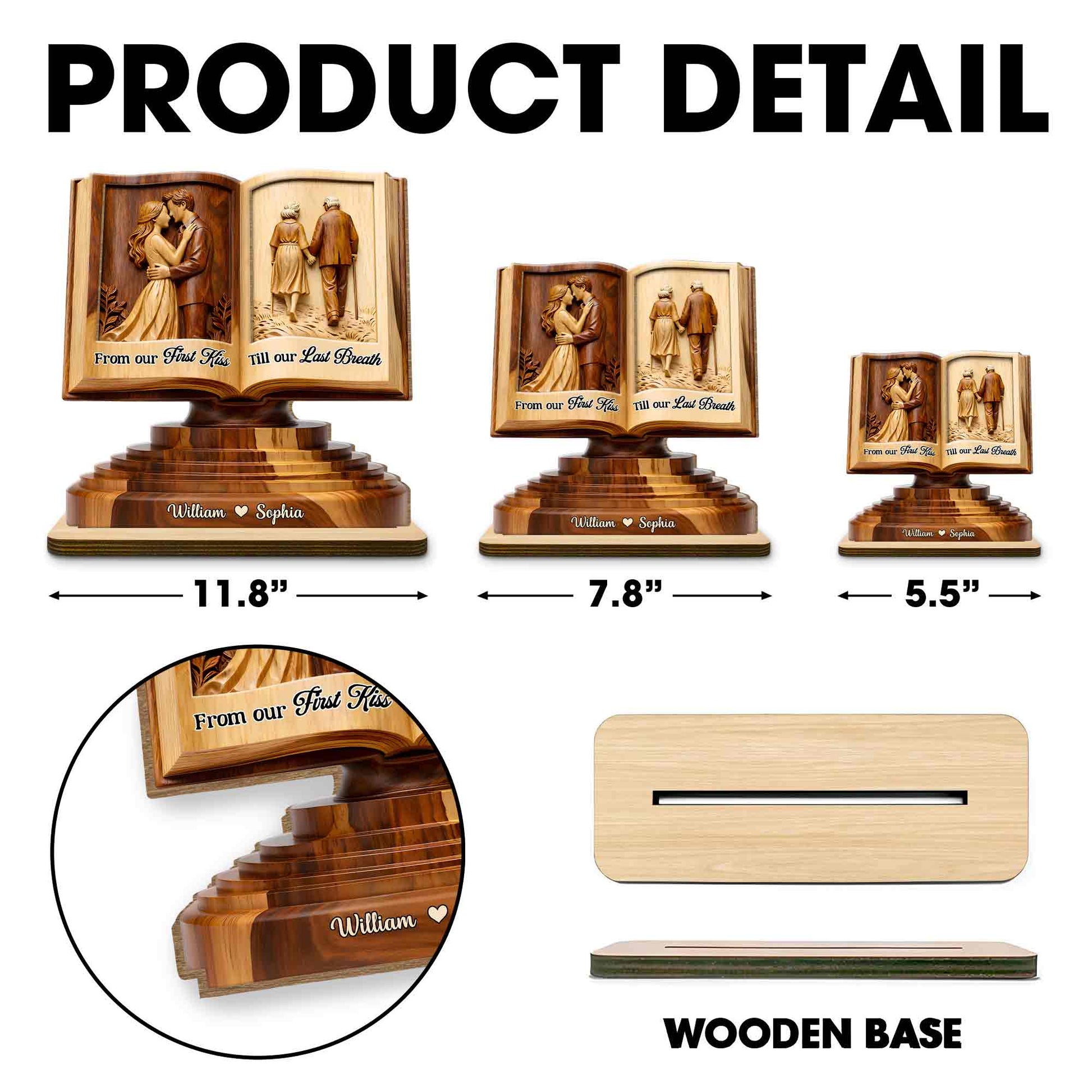 From Our First Kiss Till Our Last Breath Couple Book Wood Carving