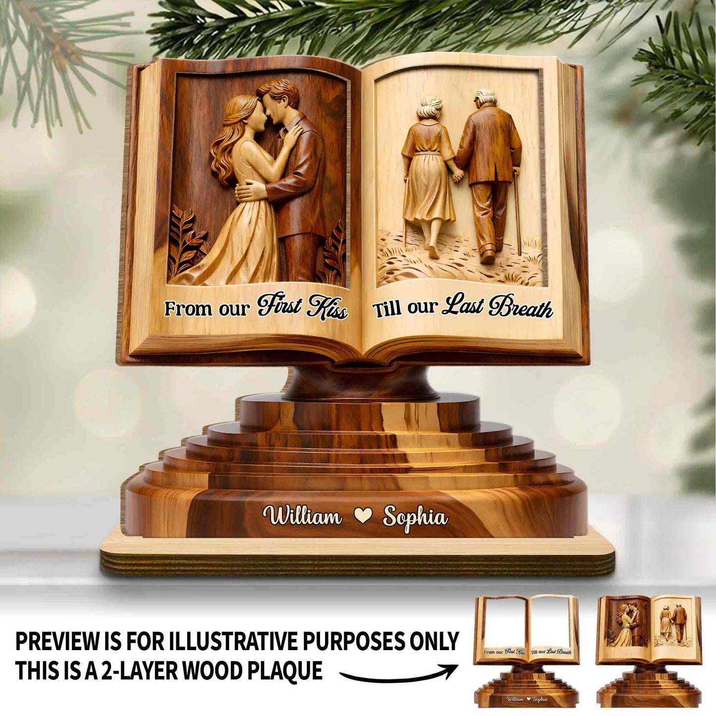 From Our First Kiss Till Our Last Breath Couple Book Wood Carving