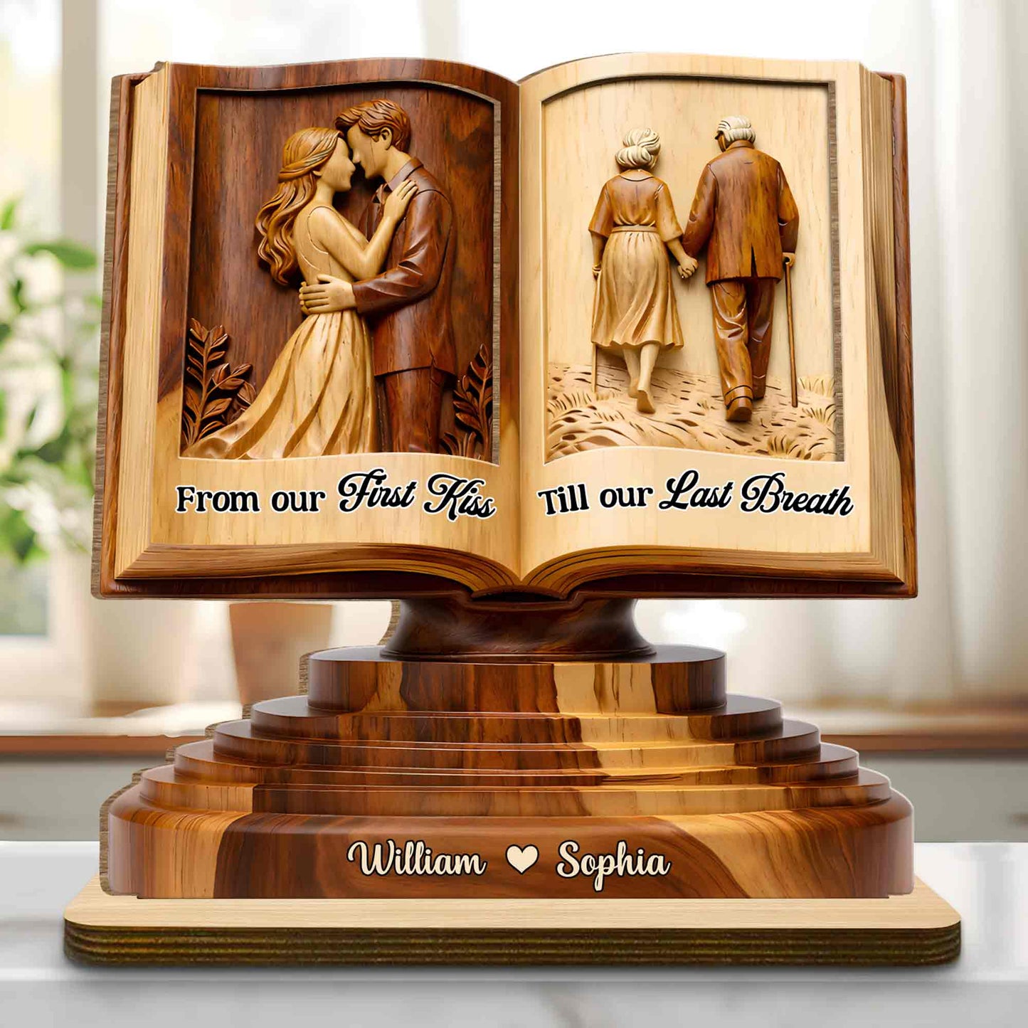 From Our First Kiss Till Our Last Breath Couple Book Wood Carving