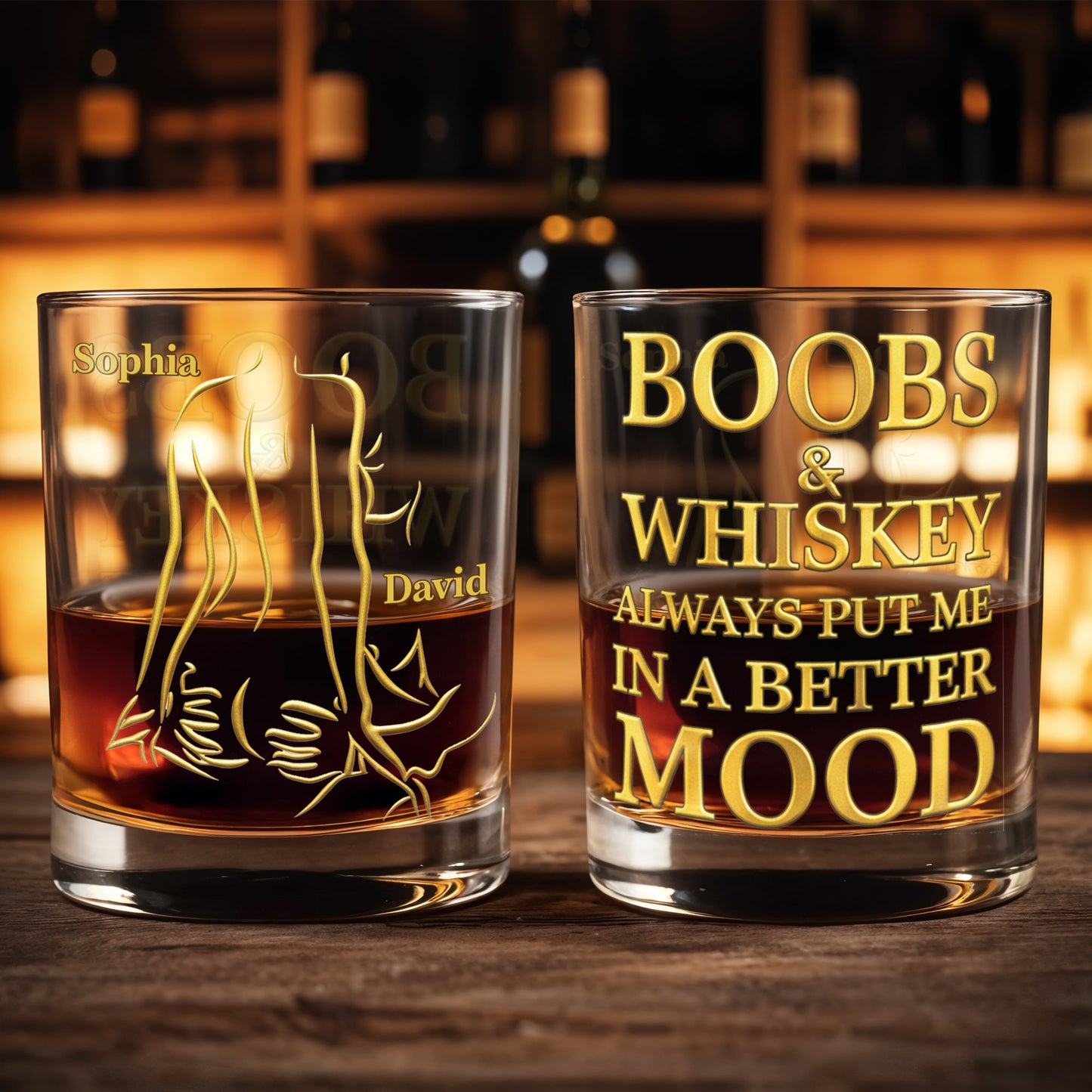 Boobs And Whiskey Make Everything Better Artistic Female Body Design- Personalized Custom Whiskey Glass - CPL1404_RWG