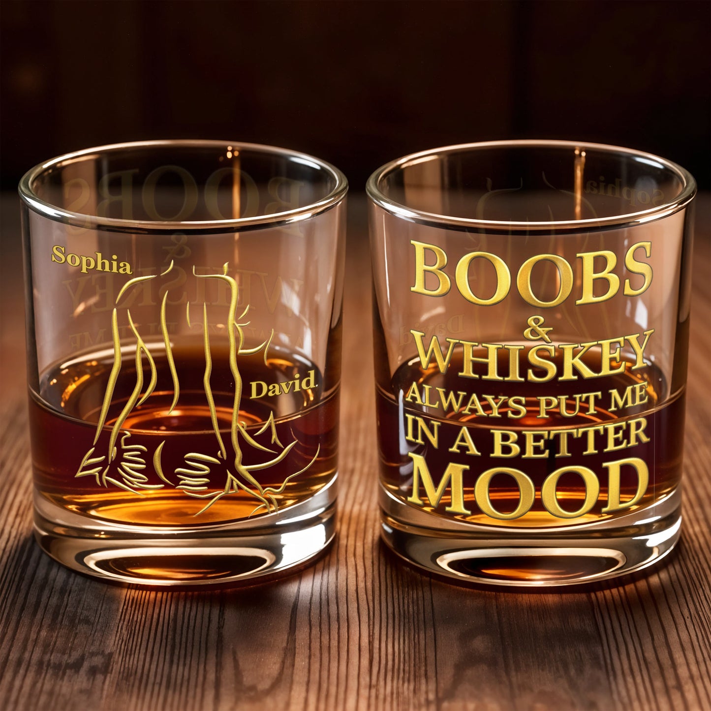 Boobs And Whiskey Make Everything Better Artistic Female Body Design- Personalized Custom Whiskey Glass - CPL1404_RWG