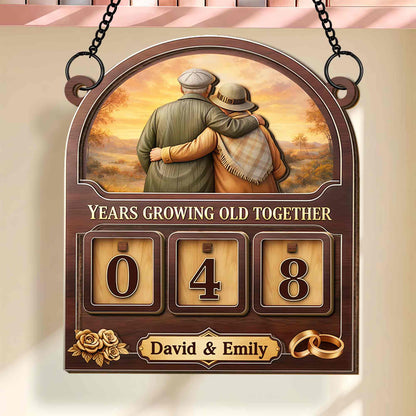 Years Growing Old Together Tracker Sign With Old Couple And Roses - Personalized Custom Tracker Sign - CPL1417_TRASIG