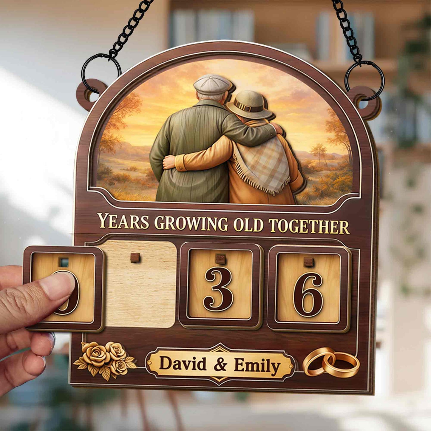 Years Growing Old Together Tracker Sign With Old Couple And Roses - Personalized Custom Tracker Sign - CPL1417_TRASIG