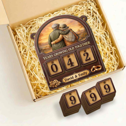 Years Growing Old Together Tracker Sign With Old Couple And Roses - Personalized Custom Tracker Sign - CPL1417_TRASIG