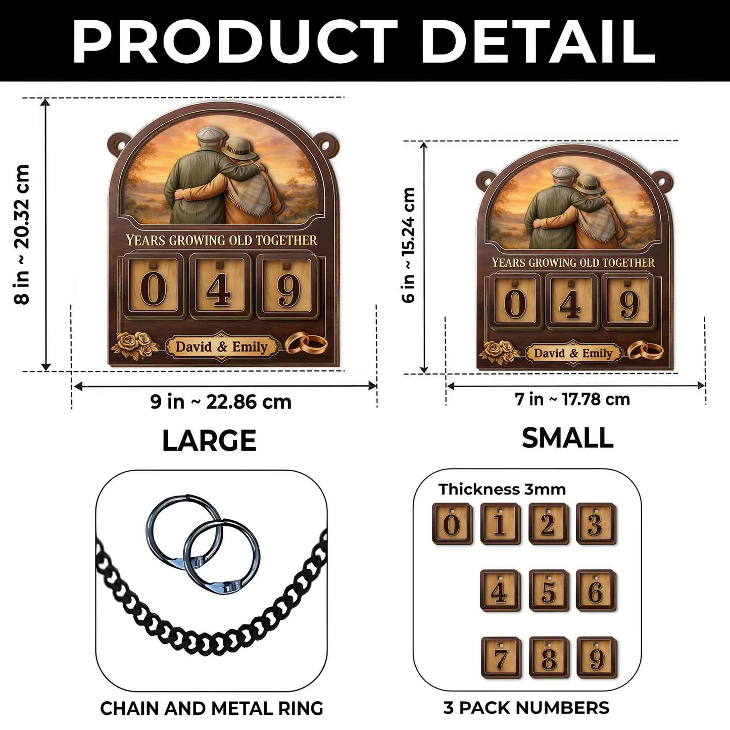 Years Growing Old Together Tracker Sign With Old Couple And Roses - Personalized Custom Tracker Sign - CPL1417_TRASIG