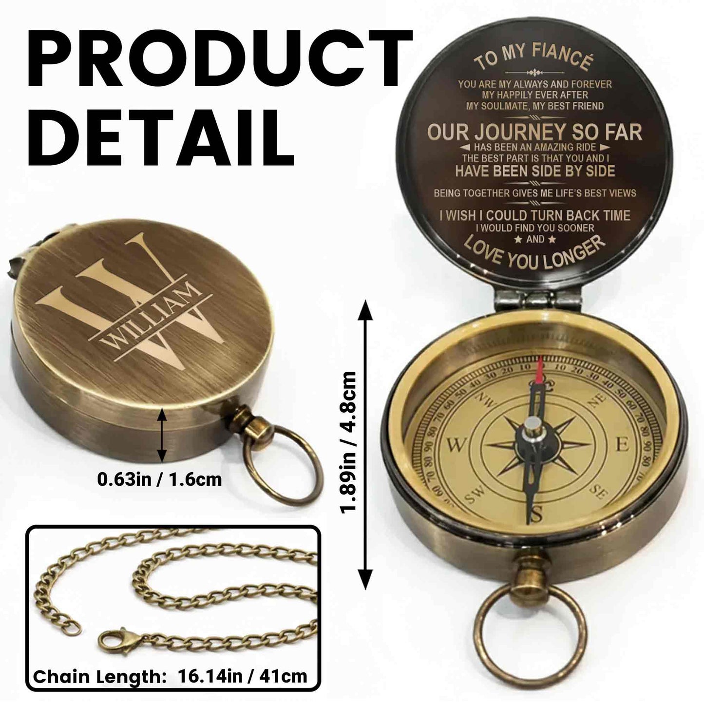 To My Fiance You Are My Always Custom Monogram Compass - Personalized Engraved Brass Compass - CPL1423_ECPASS