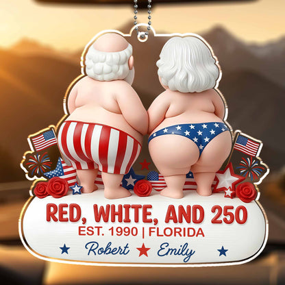 Red, White, And 250 Patriotic Couple In Stars And Stripes - Personalized Custom Acrylic Ornament, Car Hanging Ornament - CPL1442_ACA