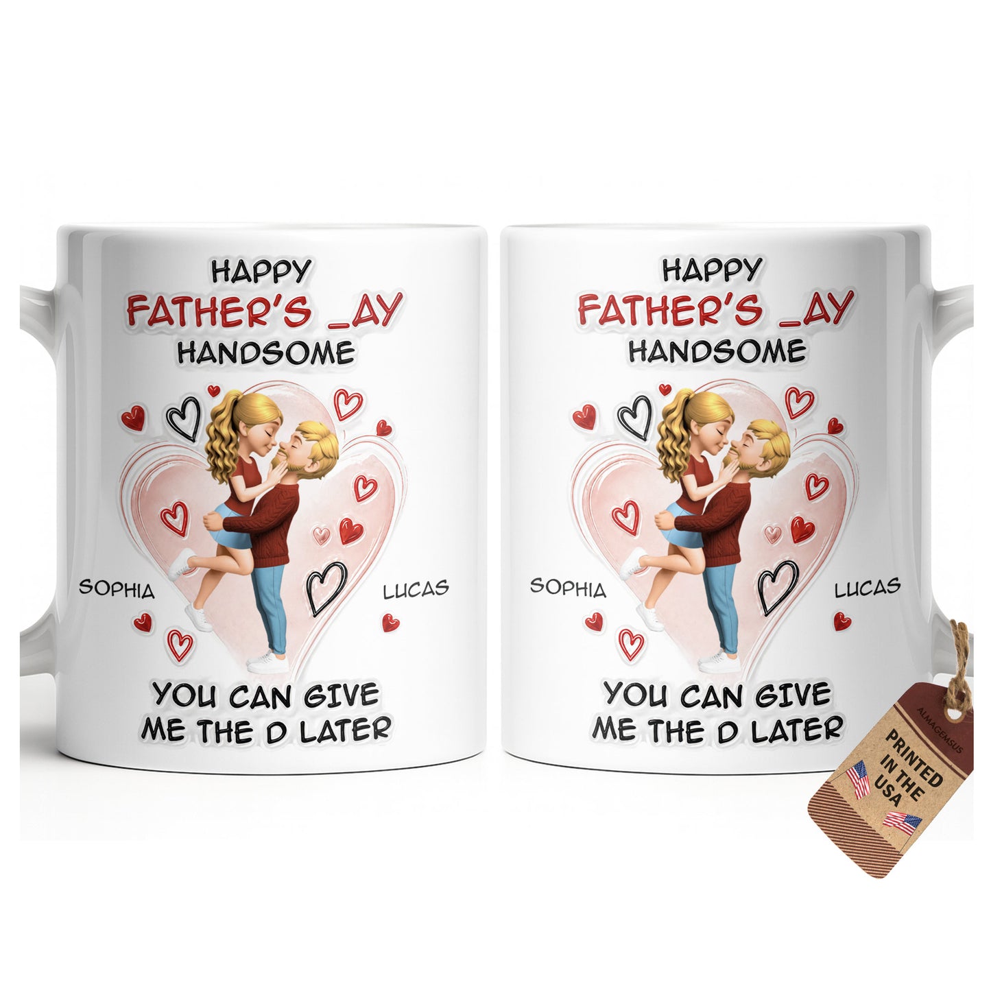Happy Father's Day Handsome Couple Art Hearts Design - Personalized Custom Coffee Mug - CPL1464_MG