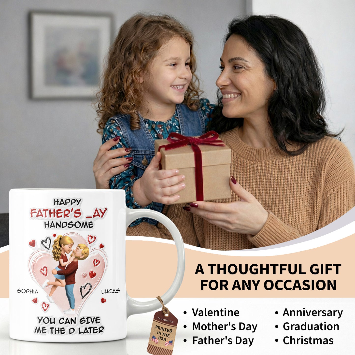 Happy Father's Day Handsome Couple Art Hearts Design - Personalized Custom Coffee Mug - CPL1464_MG