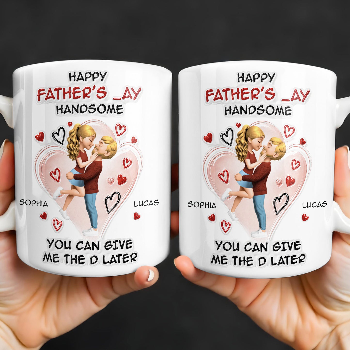 Happy Father's Day Handsome Couple Art Hearts Design - Personalized Custom Coffee Mug - CPL1464_MG
