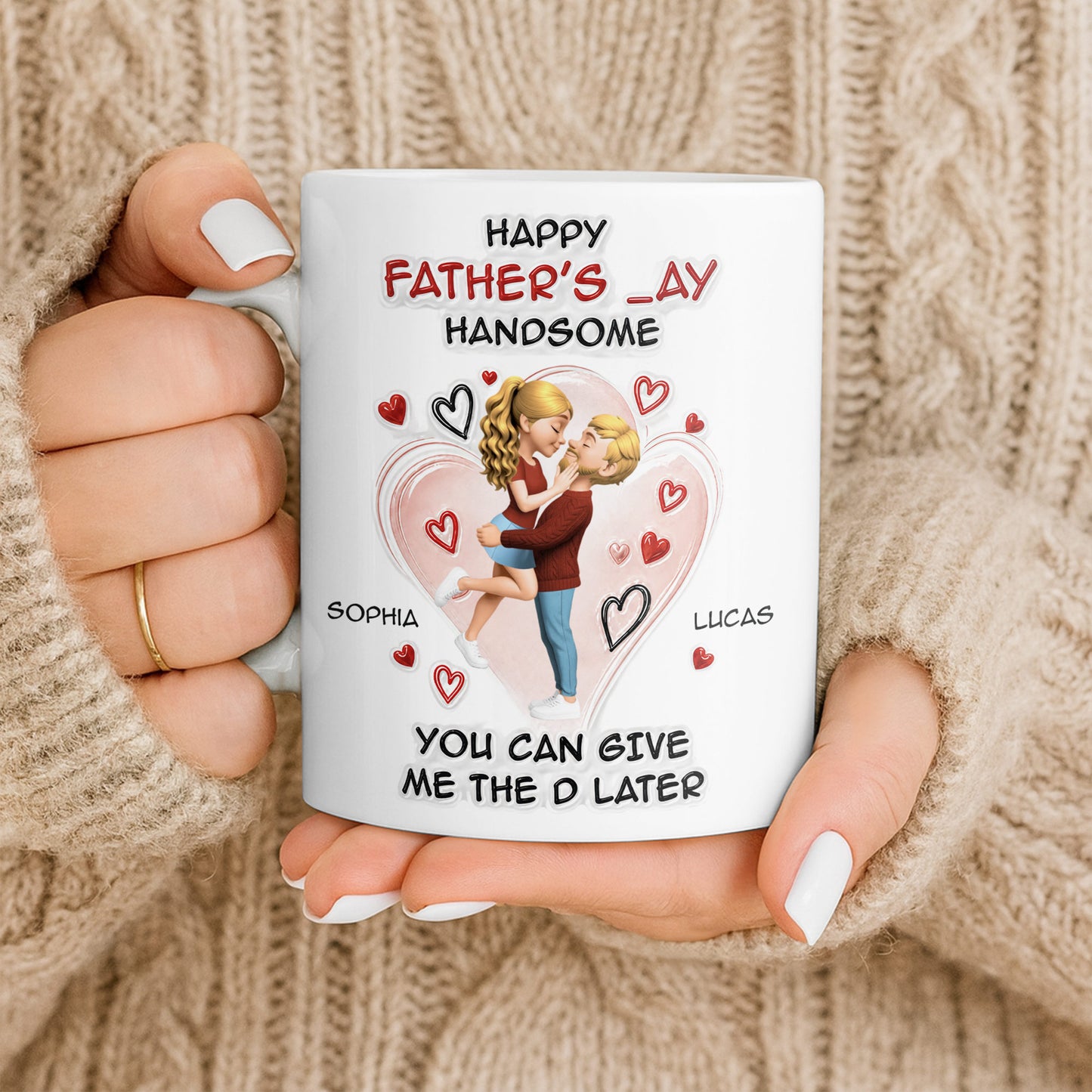 Happy Father's Day Handsome Couple Art Hearts Design - Personalized Custom Coffee Mug - CPL1464_MG