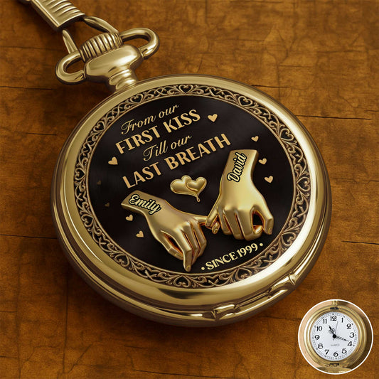From Our First Kiss Pinky Promise Hands And Hearts - Personalized Custom Pocket Watch - CPL1466_GWATCH