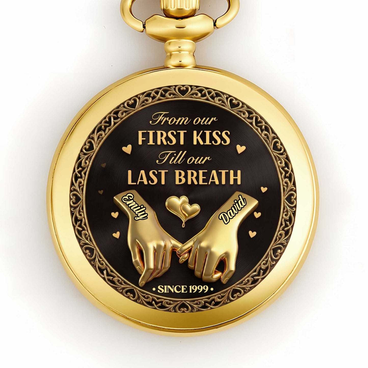 From Our First Kiss Pinky Promise Hands And Hearts - Personalized Custom Pocket Watch - CPL1466_GWATCH