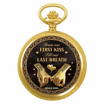 From Our First Kiss Pinky Promise Hands And Hearts - Personalized Custom Pocket Watch - CPL1466_GWATCH