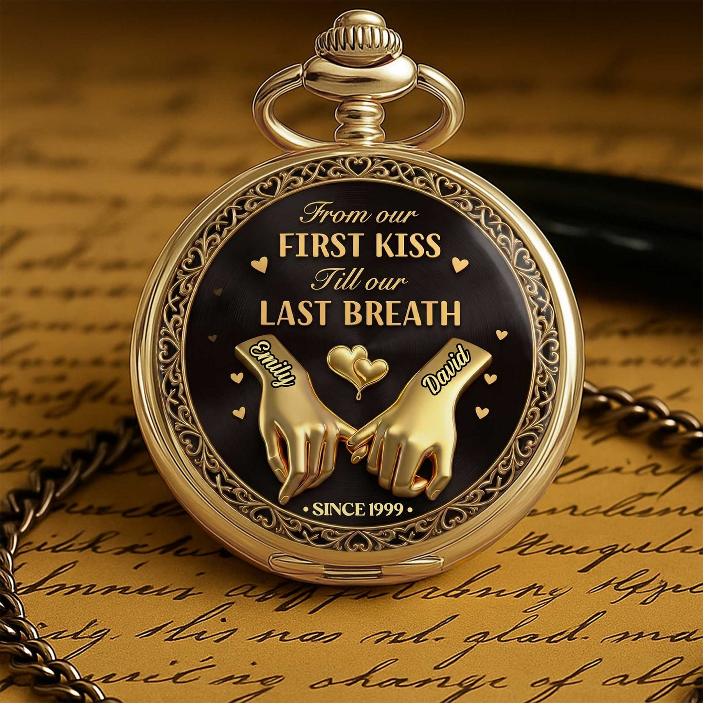 From Our First Kiss Pinky Promise Hands And Hearts - Personalized Custom Pocket Watch - CPL1466_GWATCH